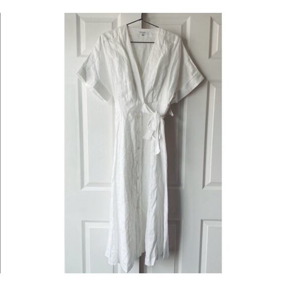 Equipment Nauman Linen Deep V Neck Midi Dress in Bright White Size 8 - Picture 4 of 7
